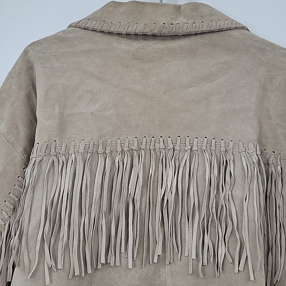 Genelli Mens Leather Fringe Jacket Size XXL Blonde Tan Coat Vintage - Picture 7 of 16